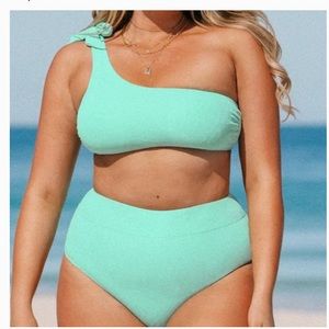 NEW CupShe Spring Bloom Faux Tie One-Shoulder Bikini - 1x